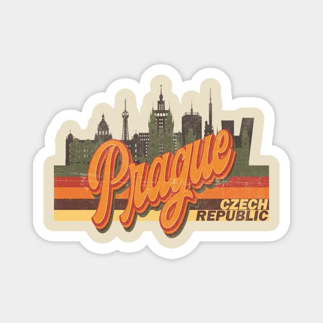 Prague Czech Republic Retro Vintage Magnet by Happy as I travel