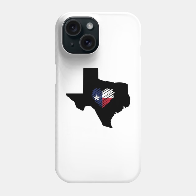 Texas State with Texas Flag Heart T-Shirt, Texas Lover Gift, Texas Home Tee Phone Case by MidnightSky07