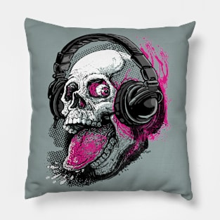 Raspberry Skull Wearing His Headphones Lt Pillow