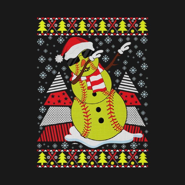 Dabbing Snowman Christmas Softball Player by Magic Ball