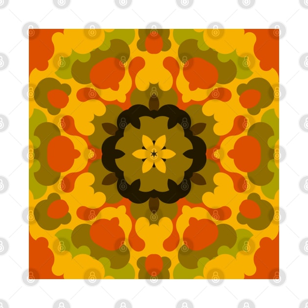 Retro Mandala Flower Yellow and Orange by WormholeOrbital