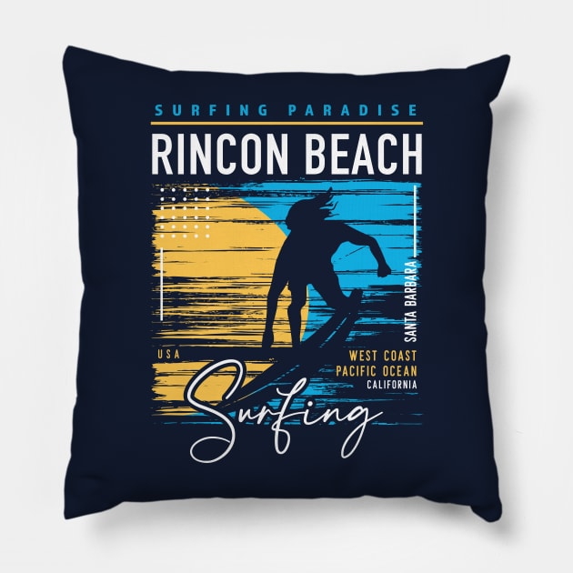 Retro Rincon Beach Surfing // Surfers Paradise // Surf California Pillow by SLAG_Creative