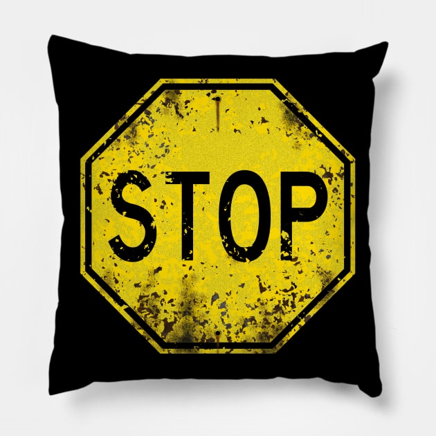 Retro Stop Sign (weathered) Pillow by GloopTrekker