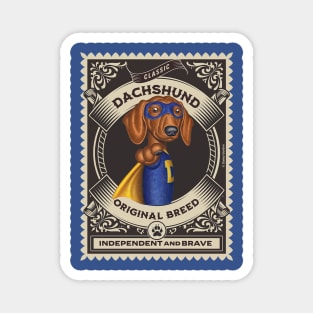 Cute Superhero Dachshund in blue mask and yellow cape Magnet