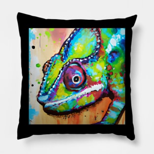 Rainbow Chameleon Painting Pillow