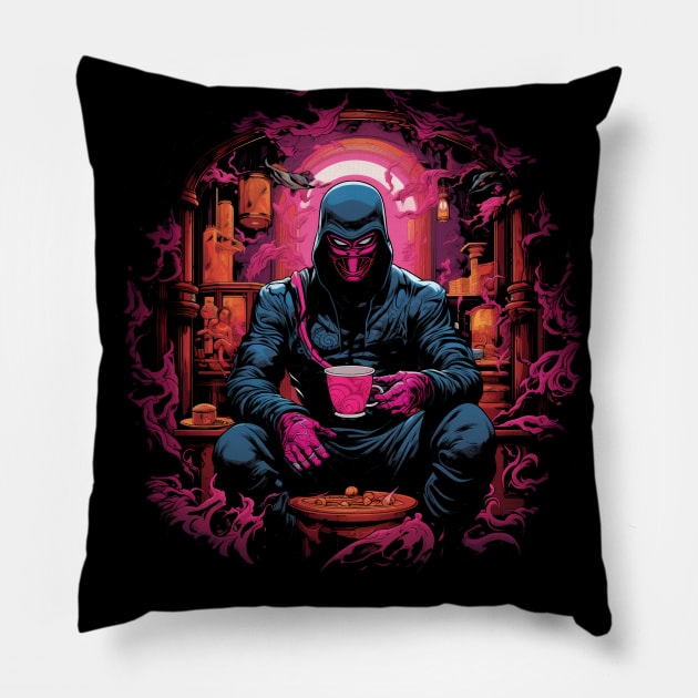 Pop Art Coffee Ninja: American Retro Comic - Mysterious Hotel Pillow by YUED
