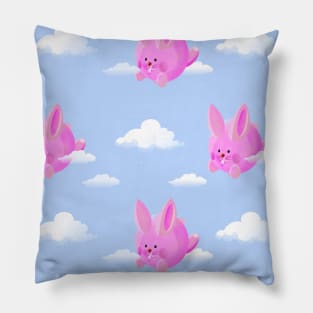 Balloon bunnies on cloud nine Pillow