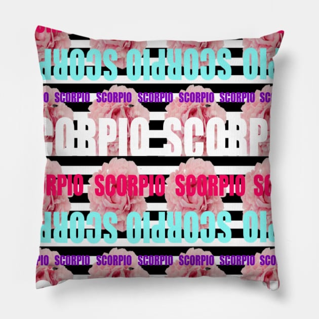 Colorful Monogram Scorpio Zodiac Sign Pink Peony Flowers Pillow by Le Avryl Fleur Boutique