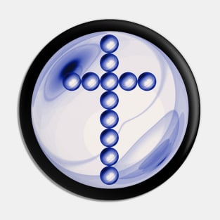 Blue and White Cross in Glass Ball Pin