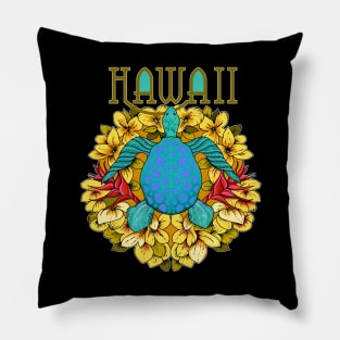 Hawaiian Turtle On Flowers Pillow