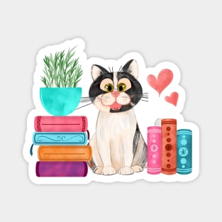 Cute cat and books Magnet