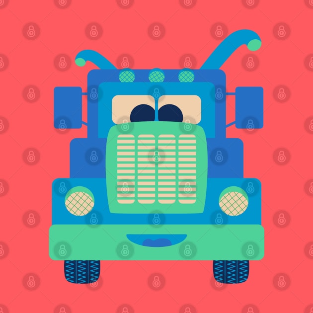 FRIENDLY BLUE TRUCK BUDDY Cute Kawaii Vehicle Kids Transportation - UnBlink Studio by Jackie Tahara by UnBlink Studio by Jackie Tahara