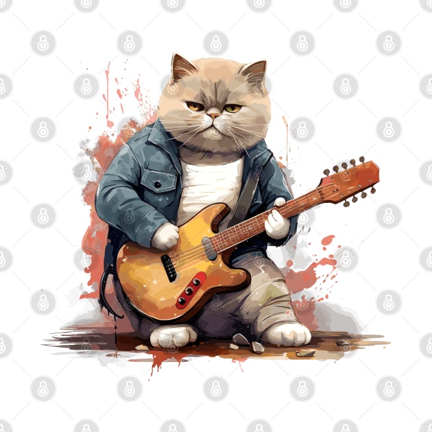 British Shorthair Cat Playing Guitar by Graceful Designs