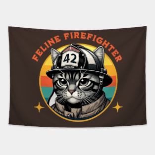 Retro Firefighter Cat - Vintage Heroic Feline Tapestry