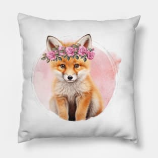 Baby Fox With Floral Crown Pillow