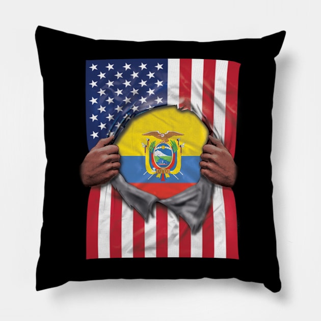 Ecuador Flag American Flag Ripped - Gift for Ecuadorian From Ecuador Pillow by Country Flags