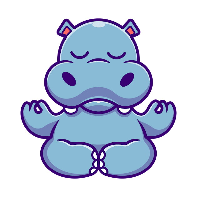 Cute Hippo Meditating Yoga Cartoon by Catalyst Labs