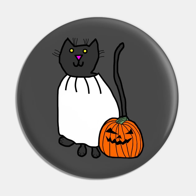 Cute Cat in Pumpkin Ghost Costume for Halloween Horror Pin by ellenhenryart