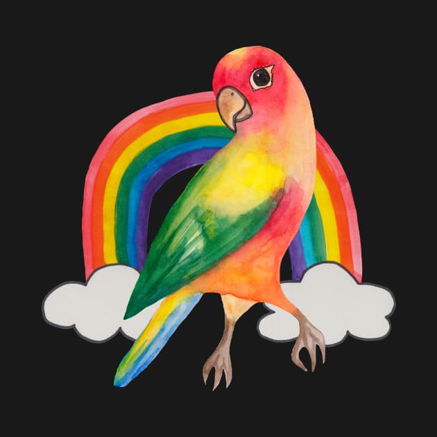 Colorful parrot with rainbow by deadblackpony