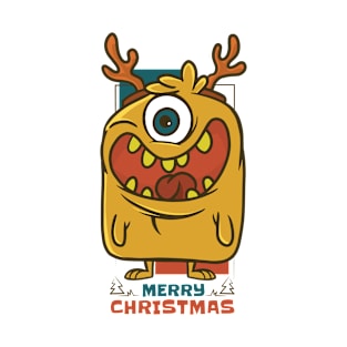 Christmas Monster/ a Cartoon Monster Smiling and the Caption Merry Christmas/ Monsters T-Shirt