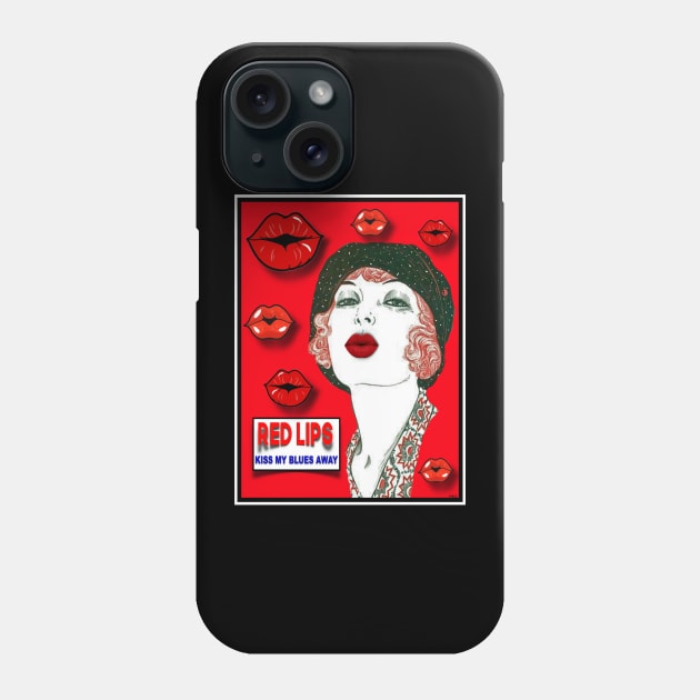 RED LIPS KISS MY BLUES AWAY Phone Case by PETER J. KETCHUM ART SHOP