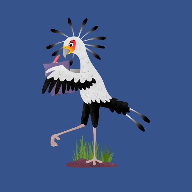 Cute secretary bird writing notes cartoon by FrogFactory