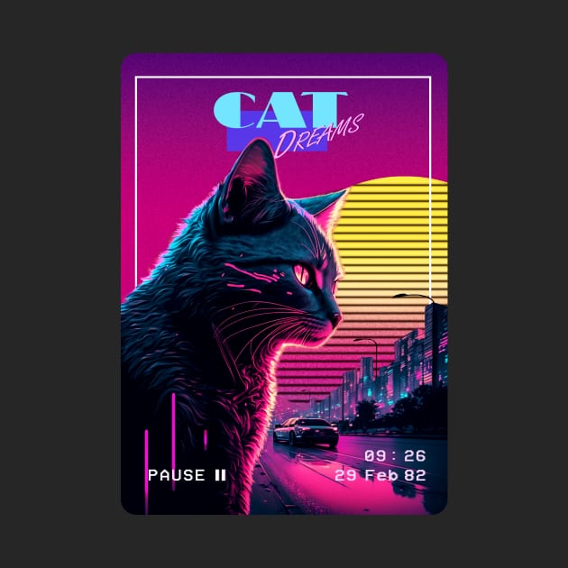 Synthwave Cat Dreams Neon by SimonSay