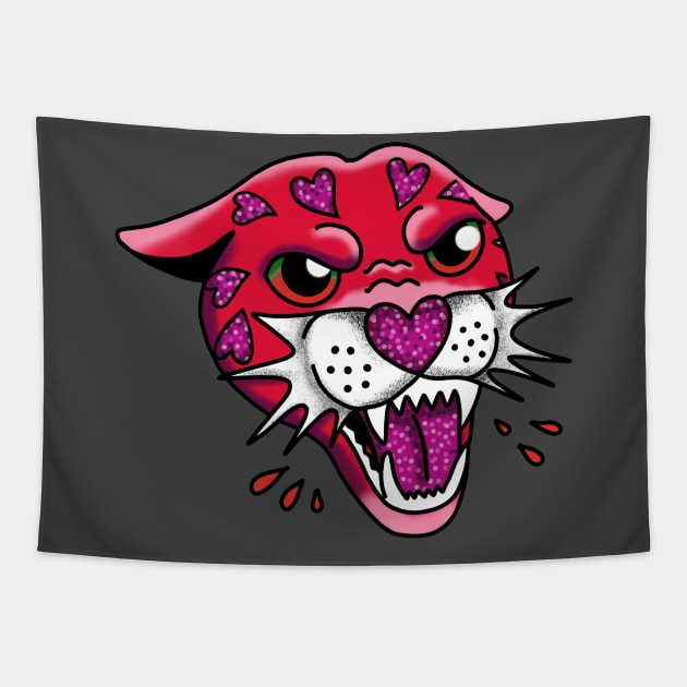 American Traditional Panther Tattoo - Pink and Purple with sparkles and glitter cute gift Tapestry by AnanasArt