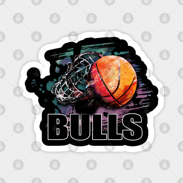 Retro Pattern Bulls Basketball Classic Style Magnet by Irwin Bradtke