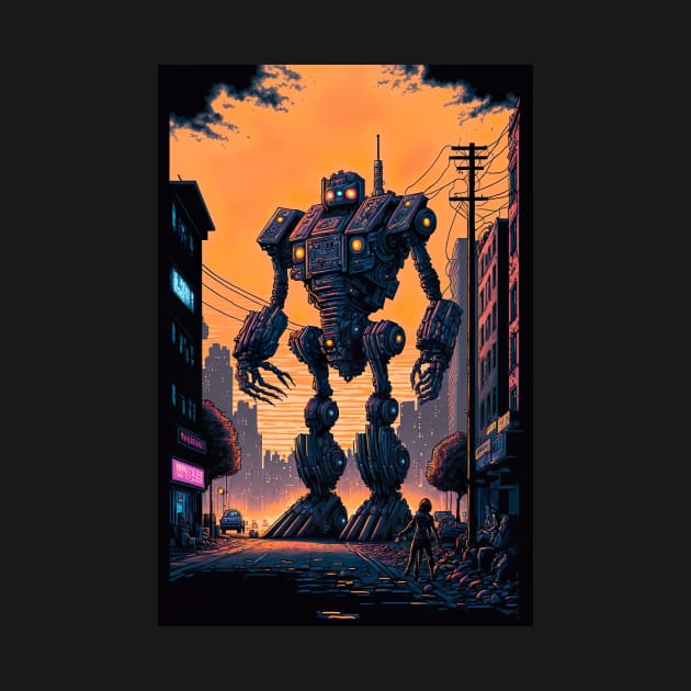 Giant futuristic robot attacking the city by KoolArtDistrict