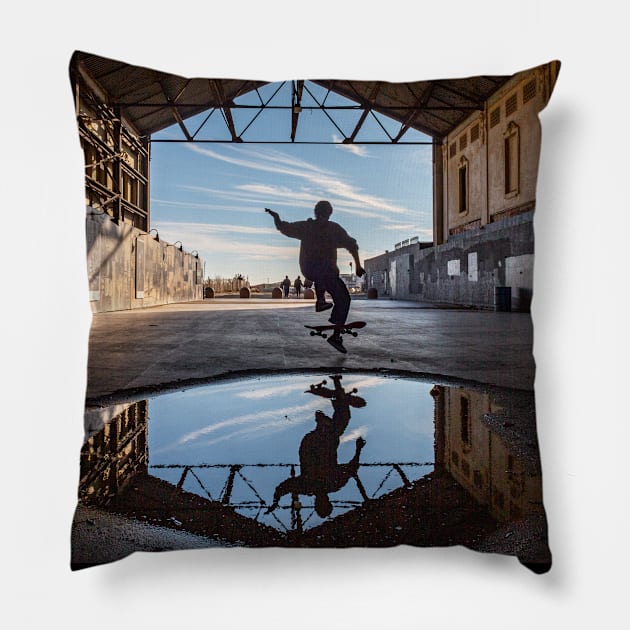 Skateboarding Asbury Park Pillow by ShootFirstNYC