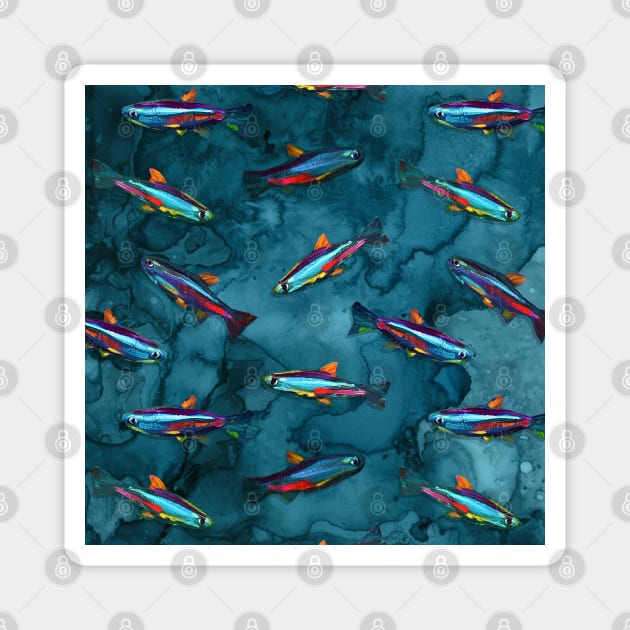 Inky Blue NEON TETRA Pattern by Robert Phelps Magnet by RobertPhelpsArt