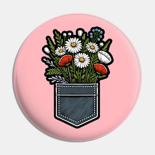 Denim Pocket Blooms - Flowers Pin