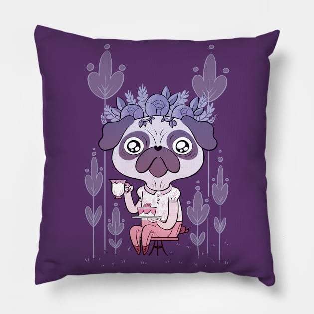 Tea Time for Pug Pillow by monitosbonitos