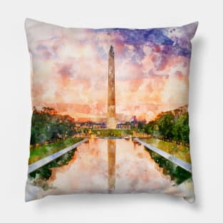 Washington Monument watercolor during dawn Pillow