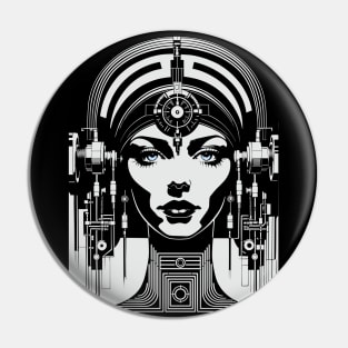 Telepathic Cyborg Retro Sci-fi (white) Pin