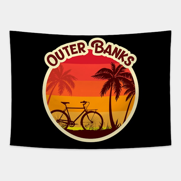 Outer Banks Sunshine in a Beach with a Lonely Palm Tree and Bicycle T-shirt Tapestry by AbsurdStore