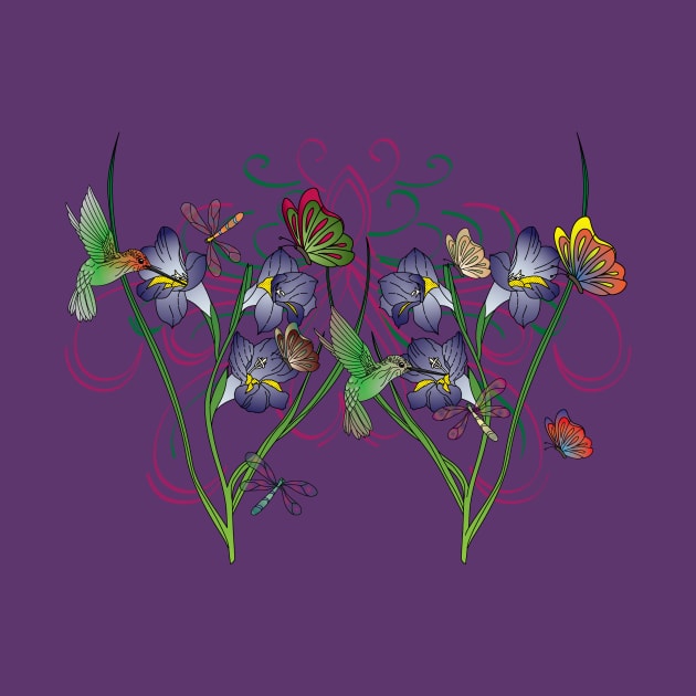 Flowers with Hummingbirds by OrangeEdenDesigns