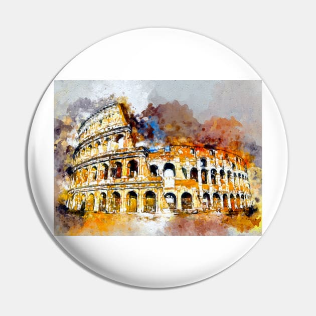 Watercolor Colosseum Pin by danieljanda