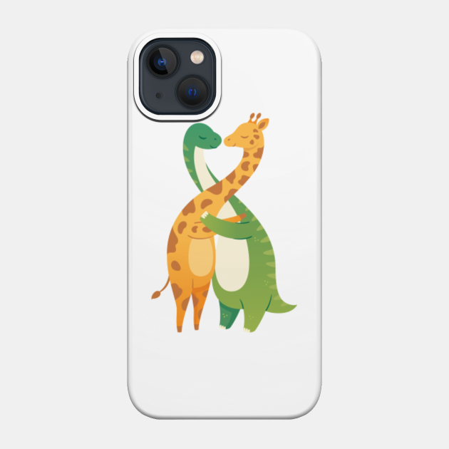 Giraffe Dinosaur Hug - Cute Animal Illustration - Giraffe Dinosaur Hug - Phone Case