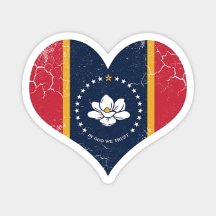 Mississippi Flag Heart Love Home Retro Fade Magnet