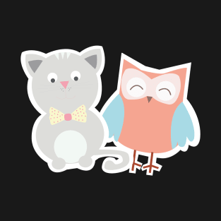 A Cat and  Owl T-Shirt