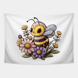 Charming Bee and Blossoms Illustration Tapestry