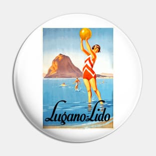 Vintage Travel Poster - The Beach at Lugano, Switzerland Pin