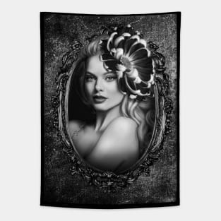 Dark Black and white black lips SHADE OF GRAYS, BEAUTIFUL girl portrait artwork Tapestry