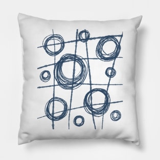 Navy and White Ink Lines and Circles Pillow