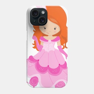 Cute Princess, Crown, Pink Dress, Orange Hair Phone Case