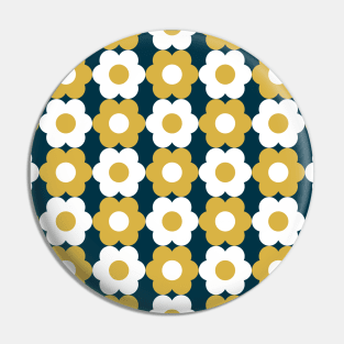 Retro 60s, 70s Floral Pattern Navy and Mustard Pin