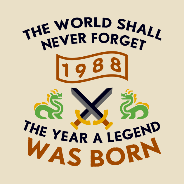 1988 The Year A Legend Was Born Dragons and Swords Design by Graograman