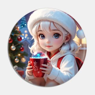 Charming Little Girl in Christmas Attire Pin